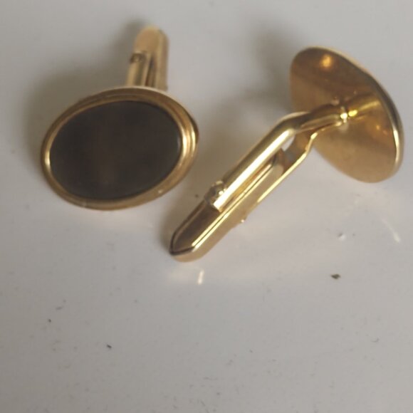 Vintage Men's Mother of Pearl inlay Gold Tone Cuff Links - Picture 3 of 5